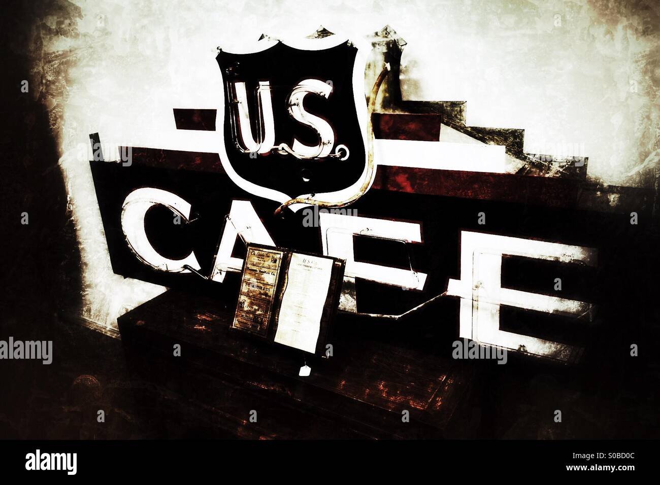 Antique Cafe sign Gooding Idaho during the world wars Stock Photo