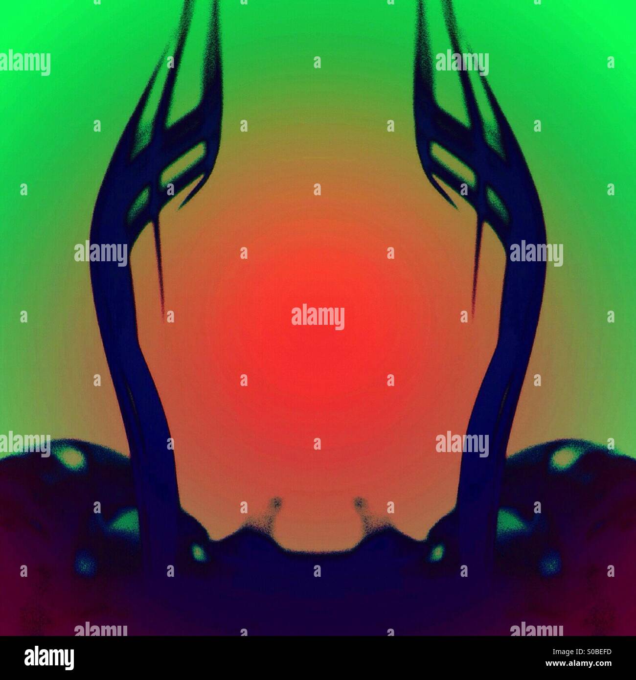 Symmetrical image of Movement of dye in water - with room for copy - Smartphone Captured Stock Image