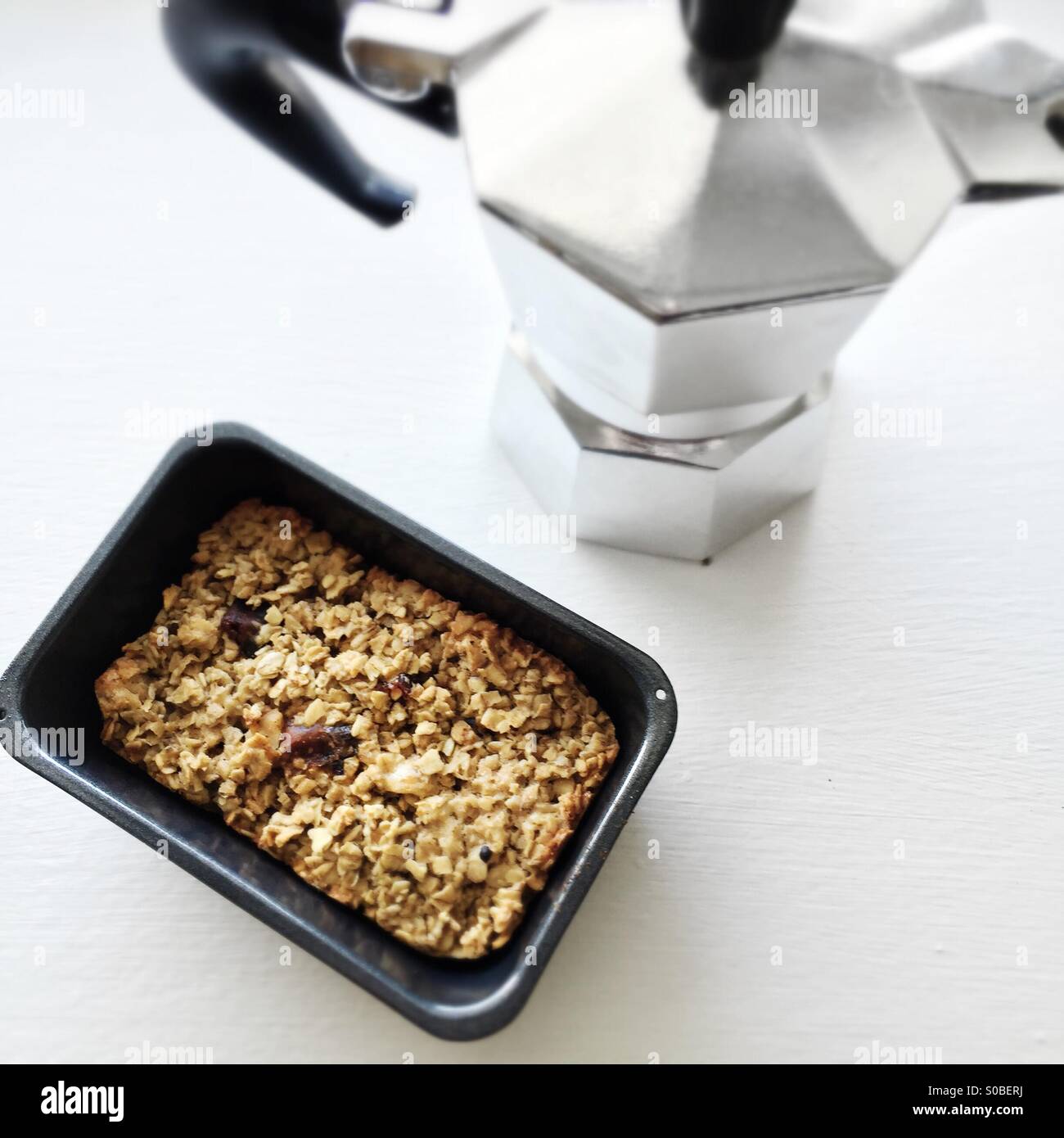Homemade breakfast bar and stovetop espresso - Smartphone Captured Stock Image