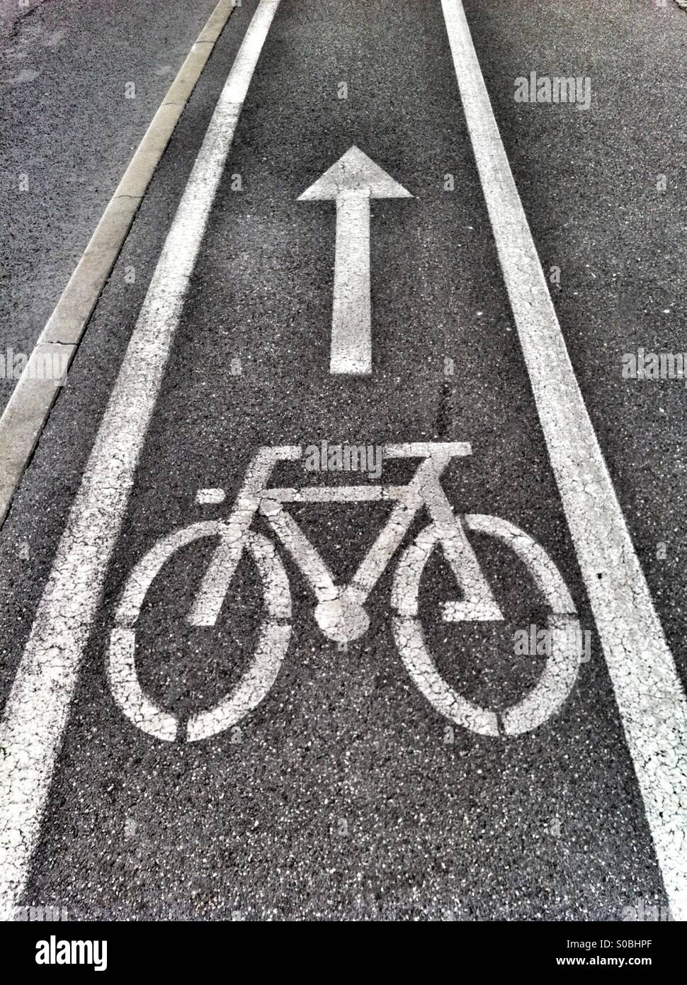 Bicycle path sign on asphalt - Smartphone Captured Stock Image