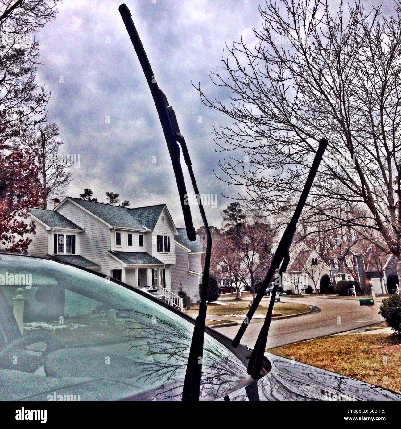 Windshield wipers up, ready for an ice storm Stock Photo Alamy