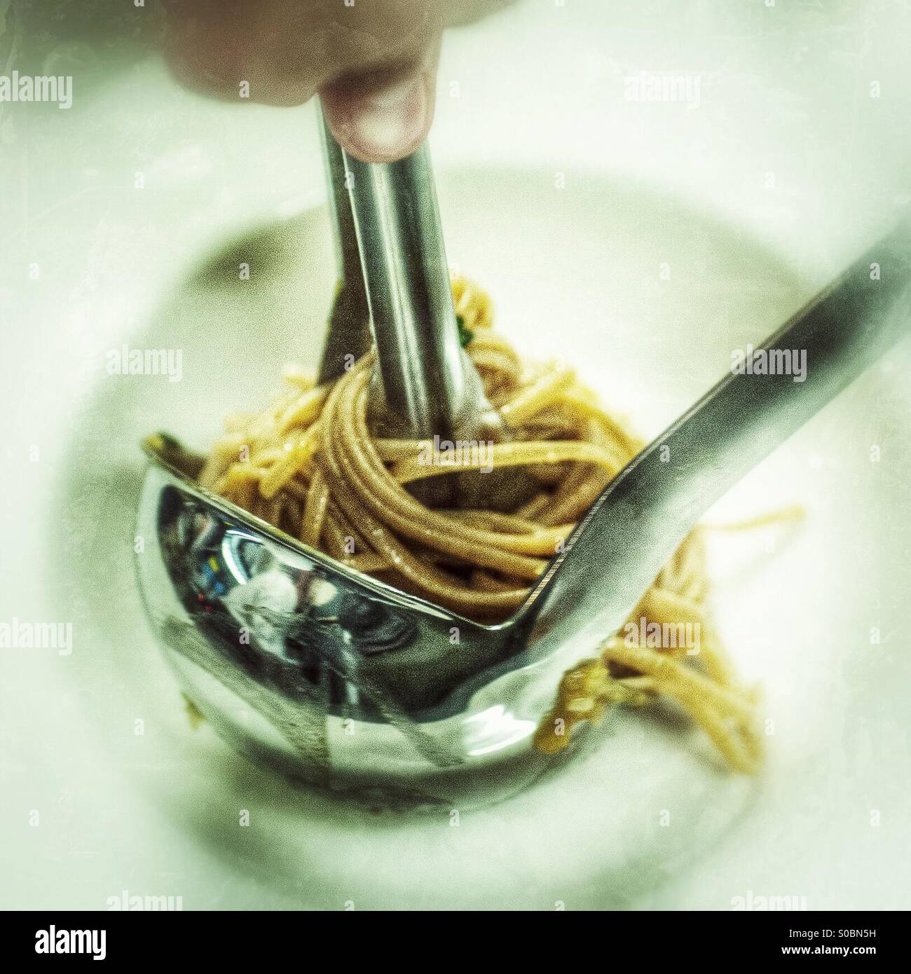 Serving spaghetti professional waiter Stock Photo Alamy
