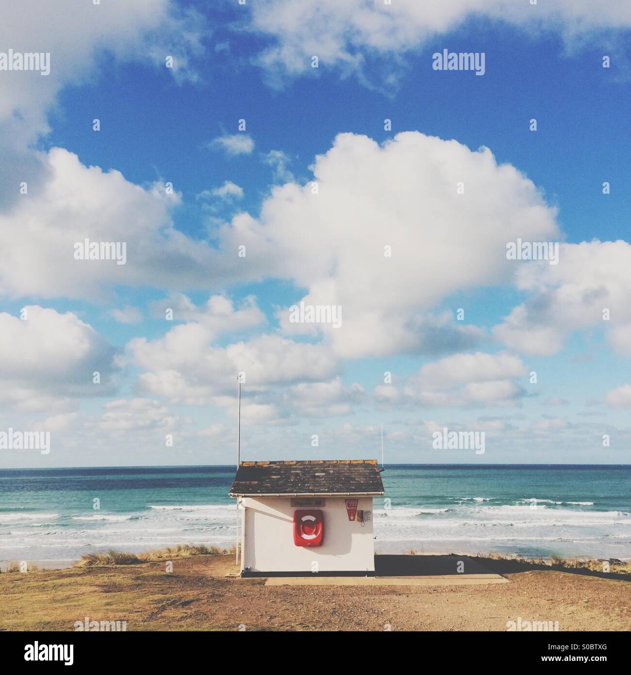 Lifeguard hut at the beach in Cornwall. Stock Photo