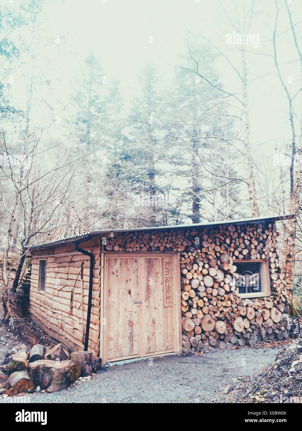 Designer & craftman, Tom Raffield's wood cabin in Cornwall. Stock Photo