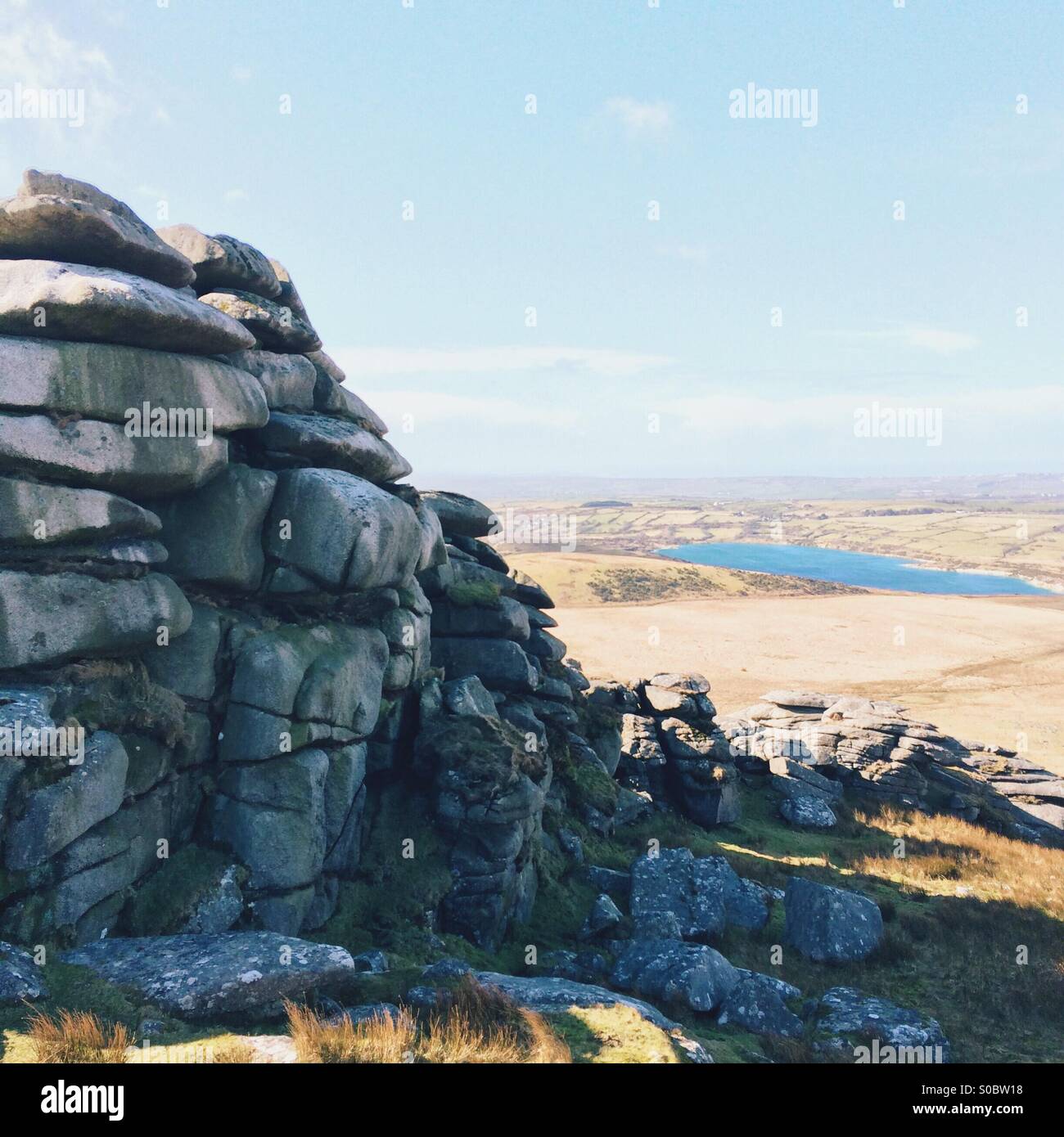 View from Rough Tor, Bodmin, Cornwall. Stock Photo