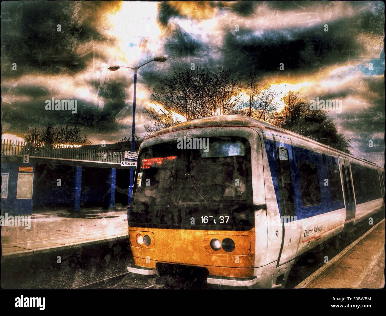 Train arriving at platform, Sudbury Hill Harrow, London Borough of Harrow, North West London