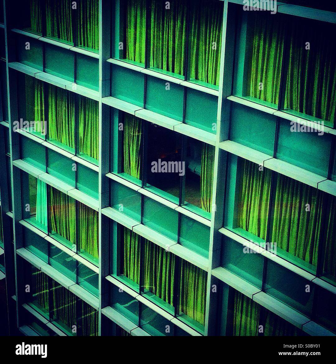 Hotel room with opened curtains - Smartphone Captured Stock Image