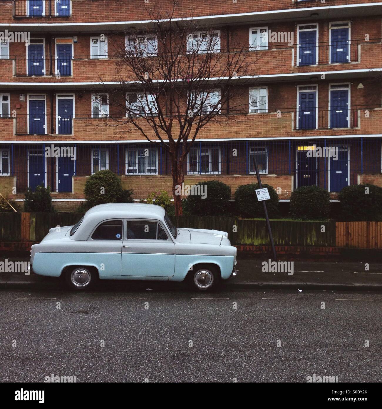 Old light blue car parked hi-res stock photography and images - Alamy