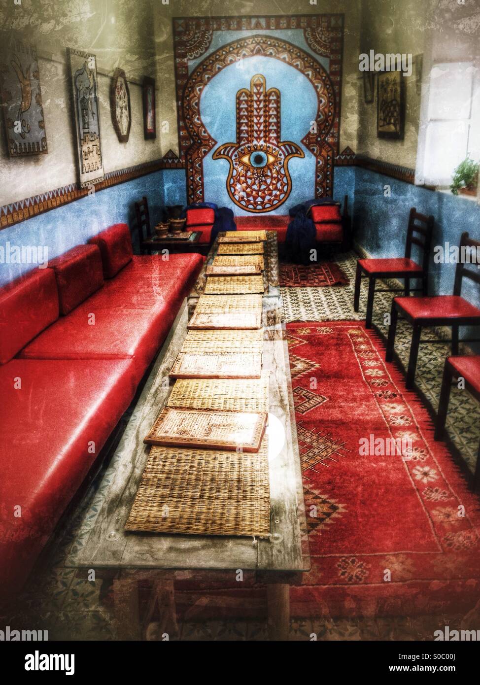 Dining room of Henna cafe, Marrakech, Morocco. - Smartphone Captured Stock Image