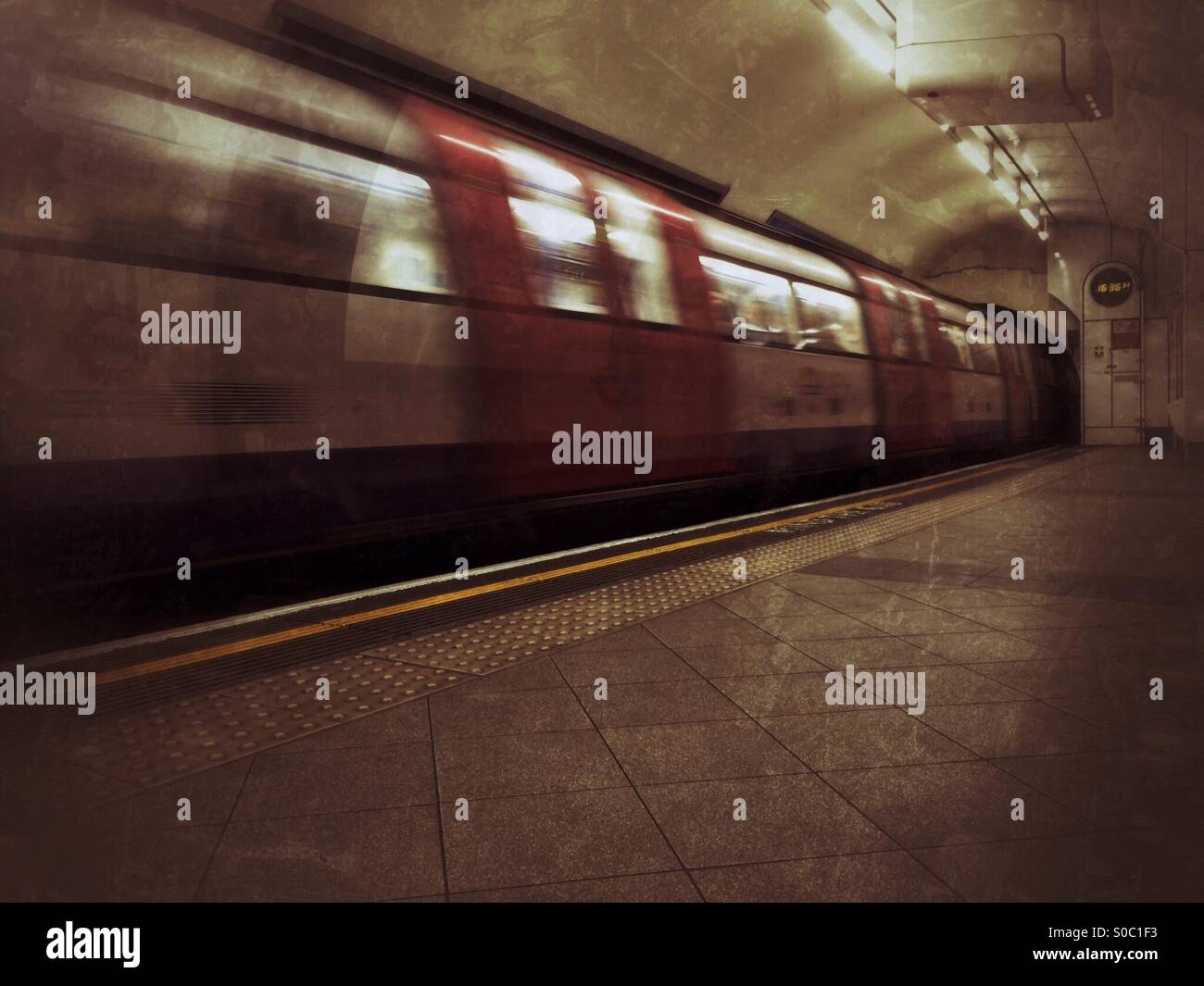 Northern line London Underground train arriving at Embankment tube station Stock Photo