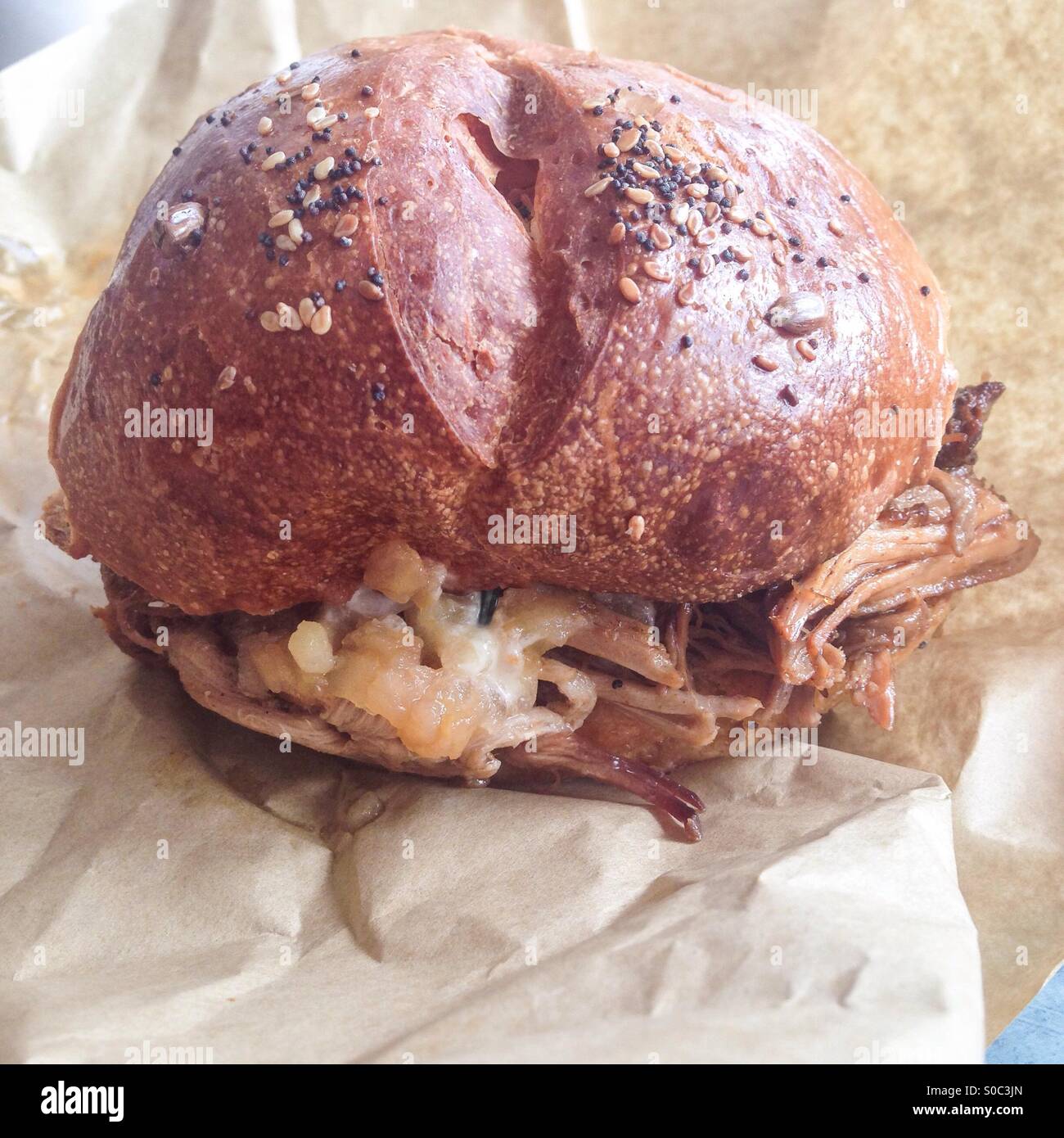 Pulled pork bread roll - Smartphone Captured Stock Image
