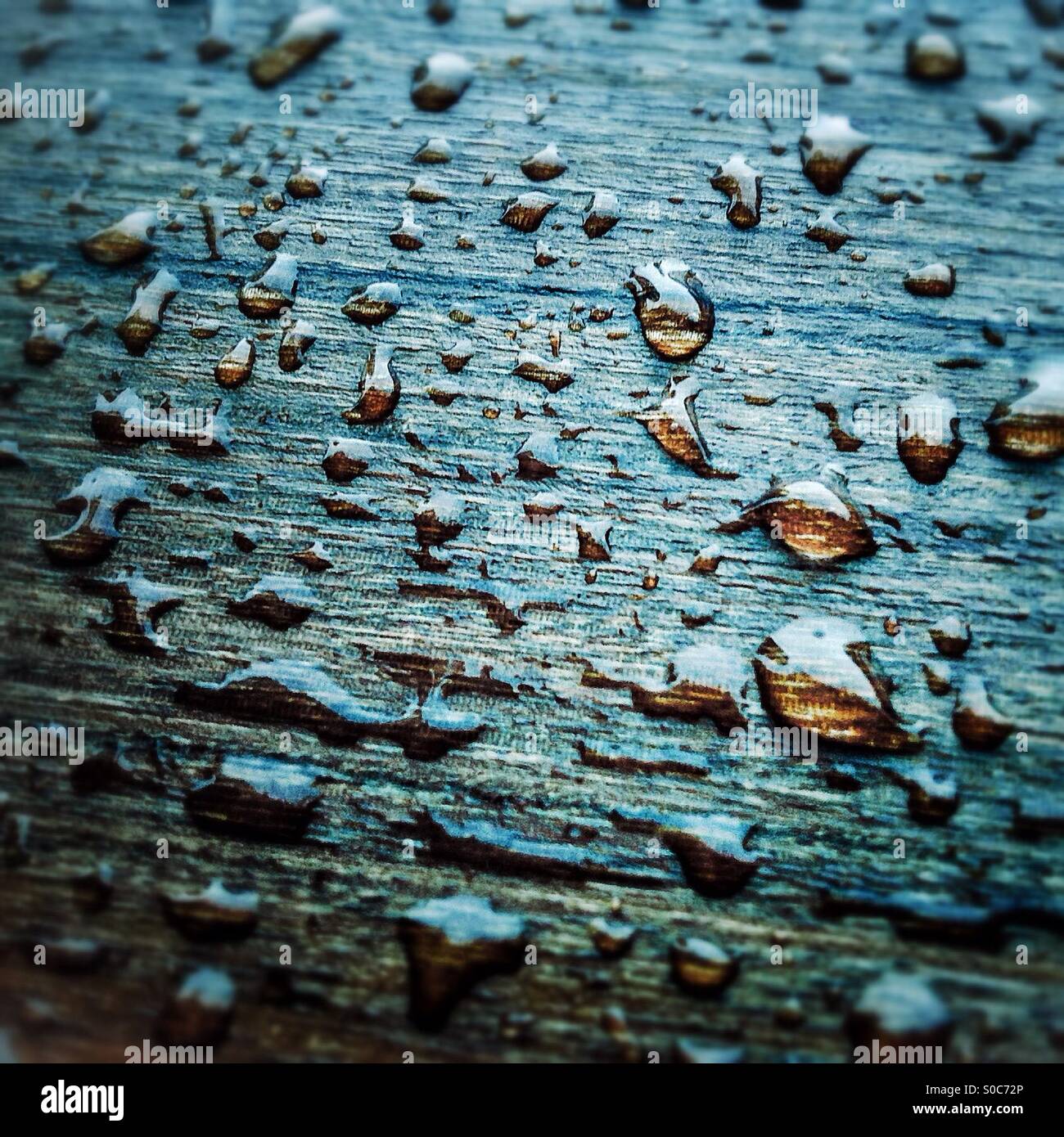Water drops on wood Stock Photo