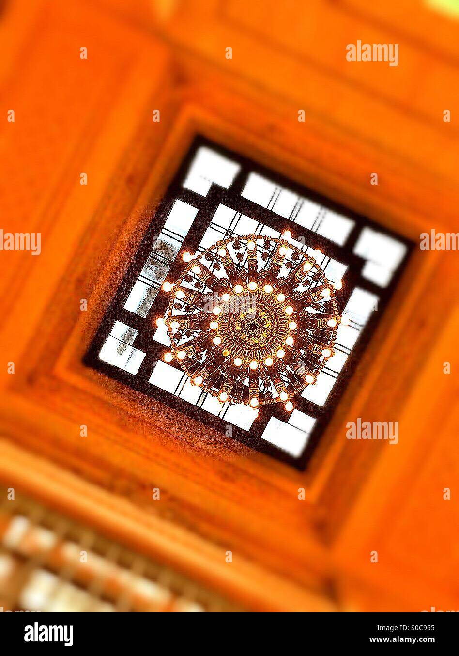 Chandelier and skylight in Grand Central Terminal, NYC - Smartphone Captured Stock Image