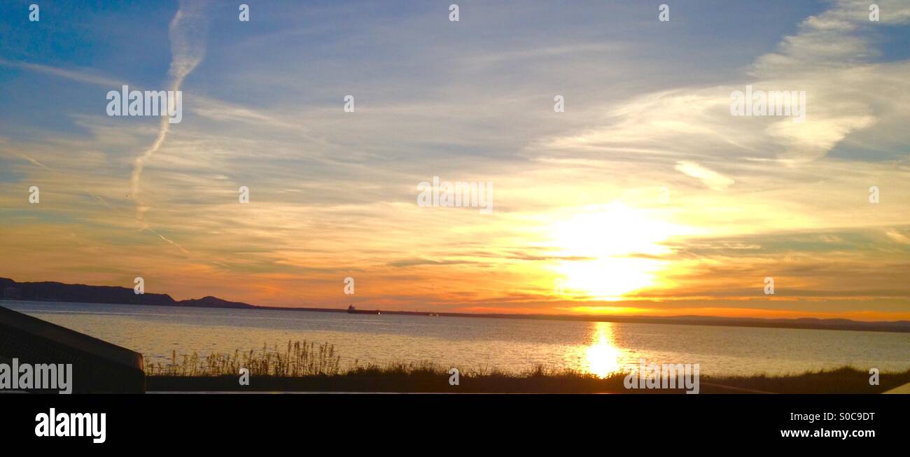 Sunset in a backward Stock Photo