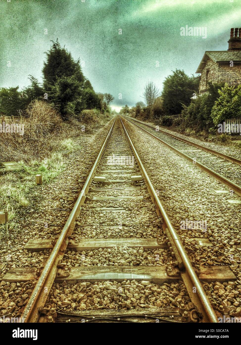 Railway tracks leading into the distance - Smartphone Captured Stock Image