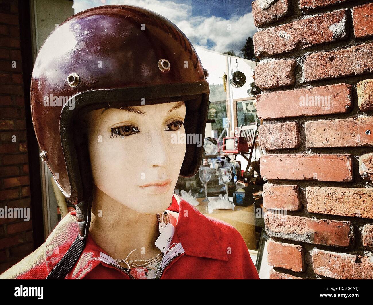 Vintage motorcycle helmet hi-res stock 