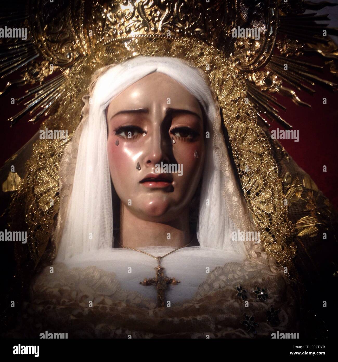 Te Virgin of Pain in the church of Prado del Rey, Sierra de Cadiz, Andalusia, Spain - Smartphone Captured Stock Image