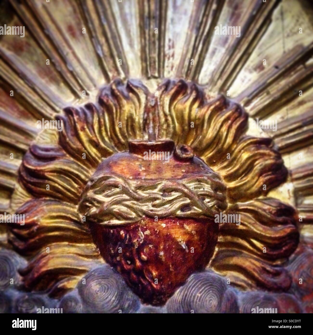 A heart decorates Saint Peters church in Arcos de la Frontera, Sierra de Cadiz, Andalusia, Spain - Smartphone Captured Stock Image