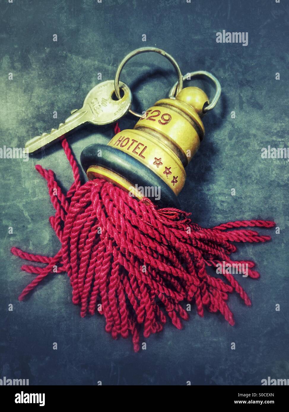 Old hotel room key and keyring - Smartphone Captured Stock Image