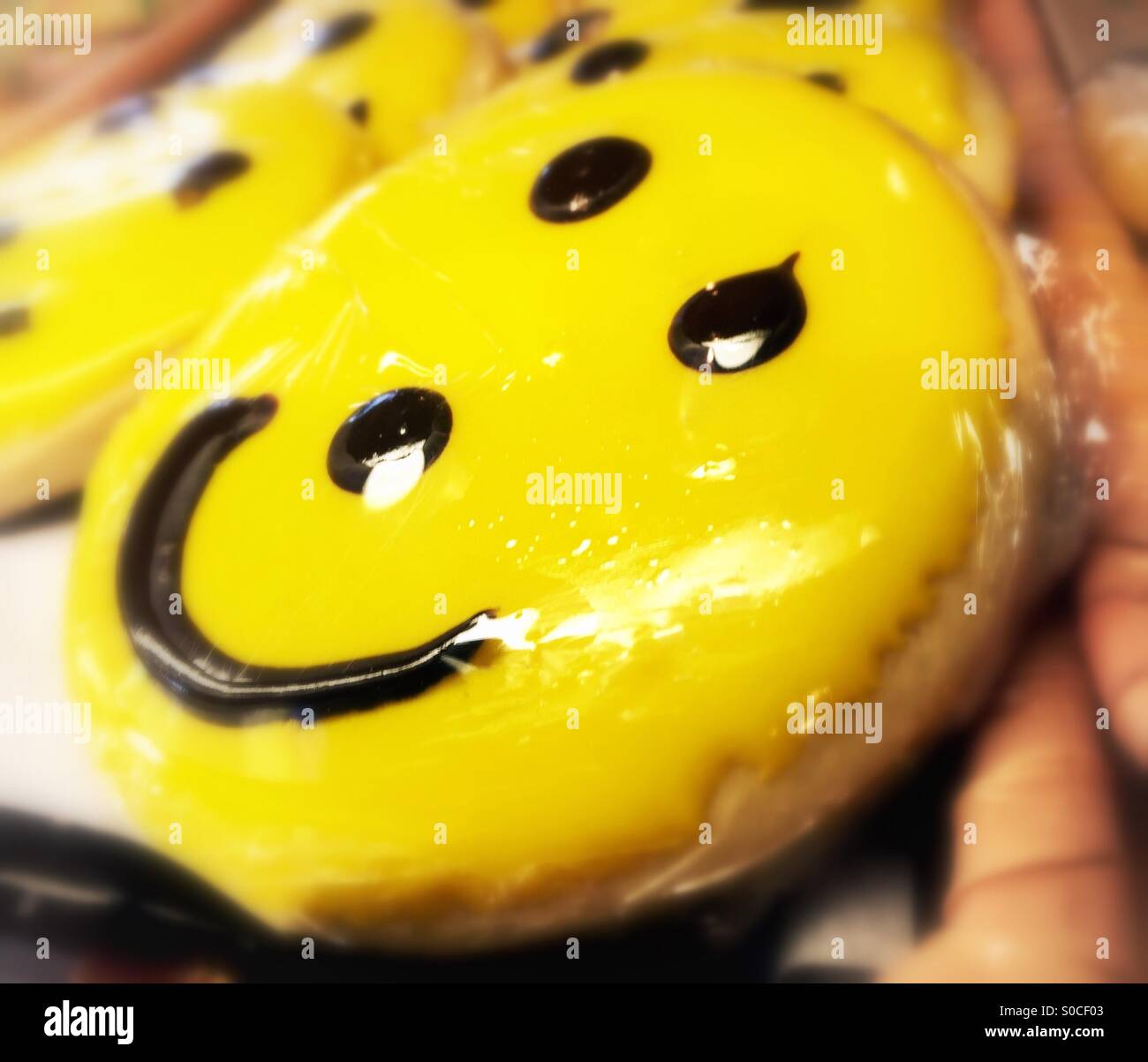 Big Yellow Happy Smiley Face Cookies Stock Photo