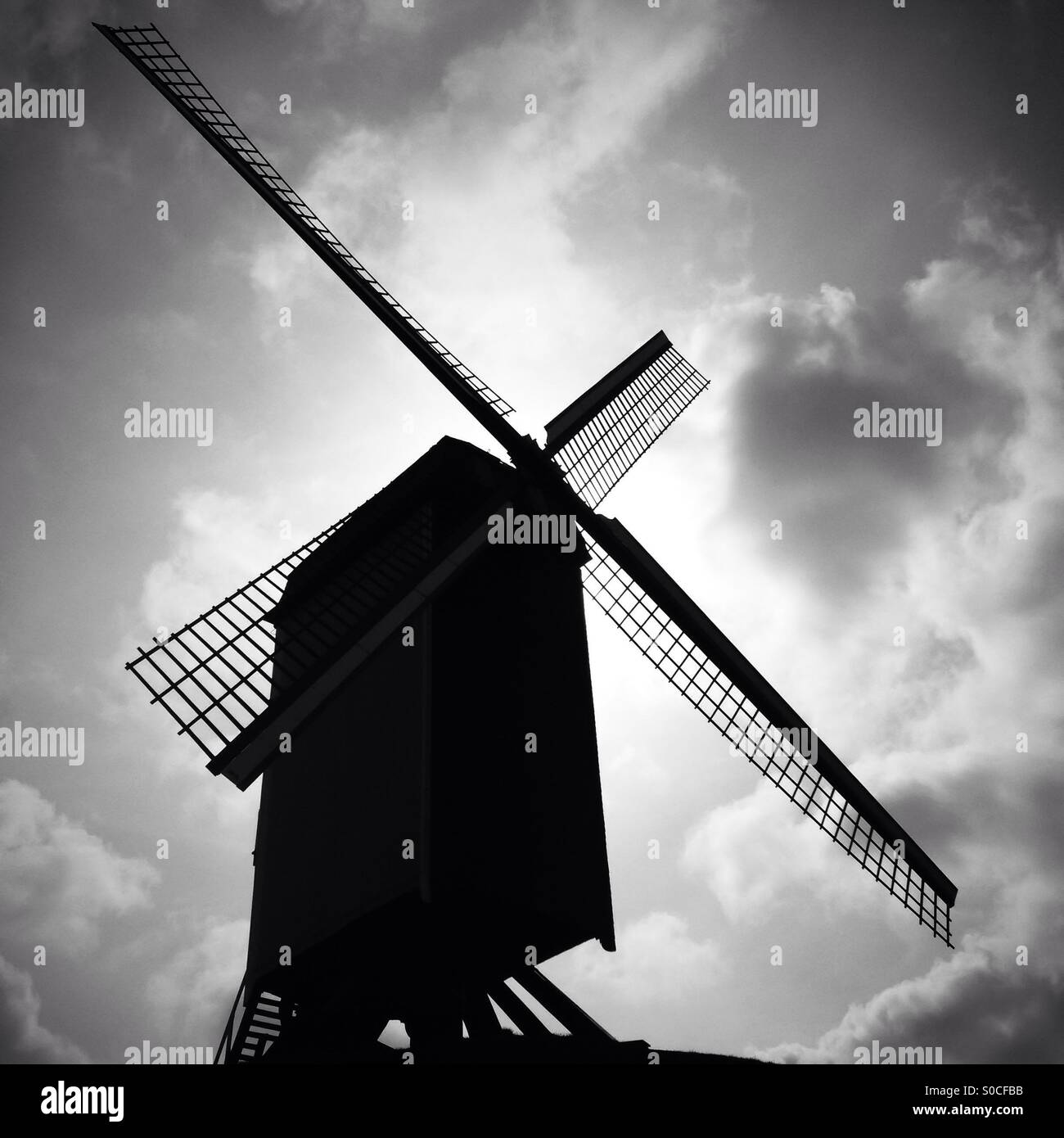 Windmill in silhouette, Bruges, Brussels - Smartphone Captured Stock Image