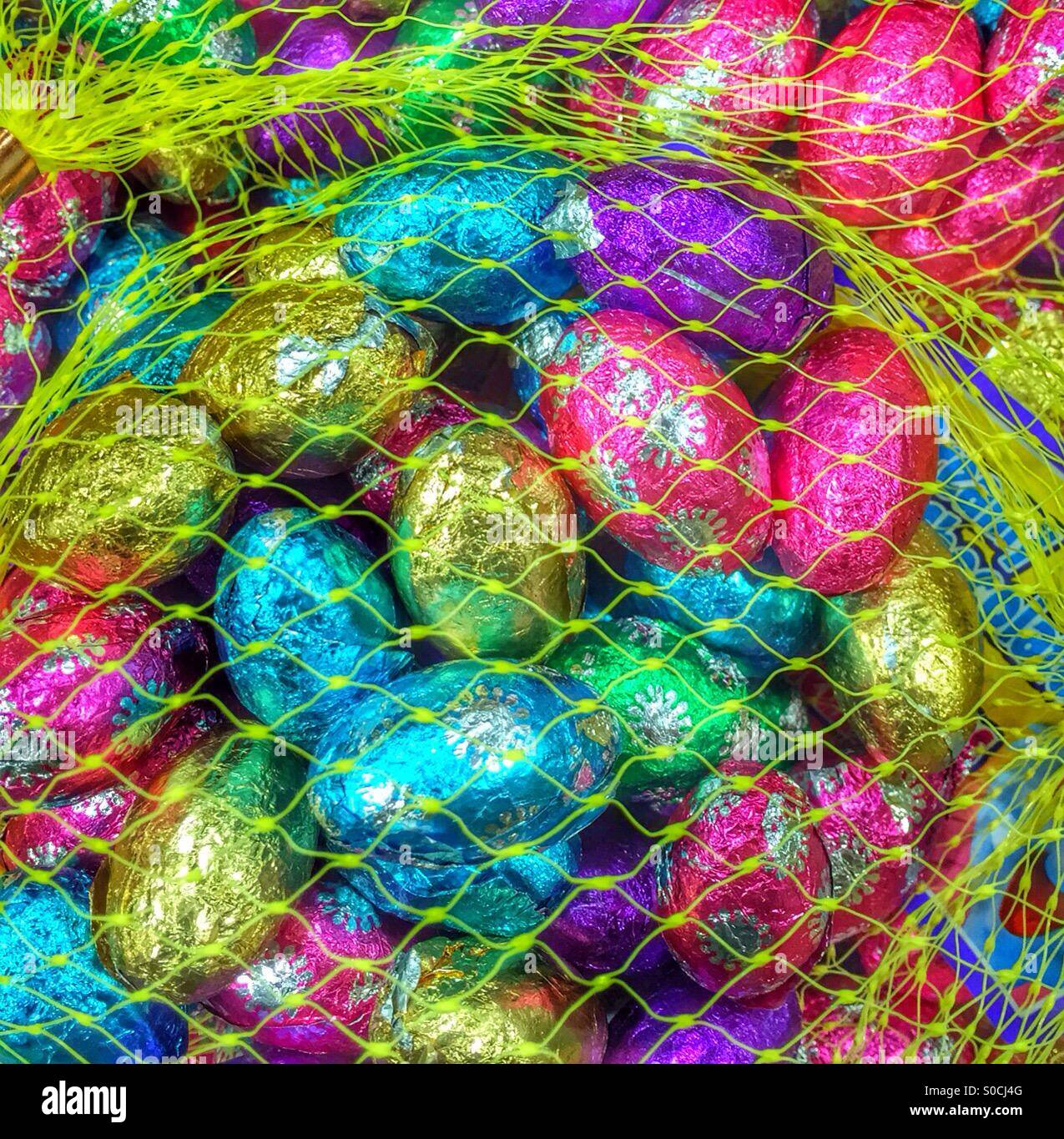 Mesh bag full of foil covered