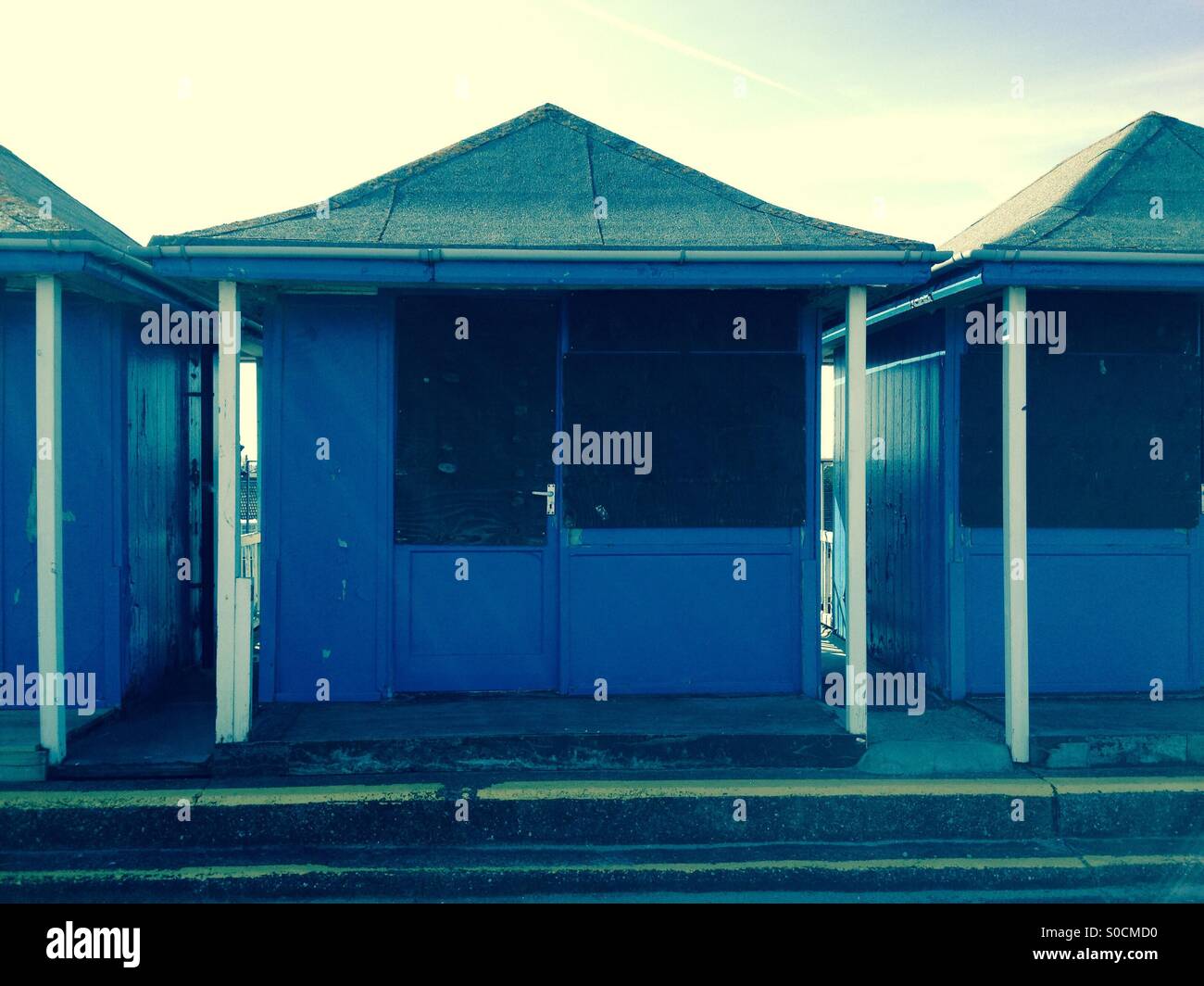 Beach huts closed for winter - Smartphone Captured Stock Image