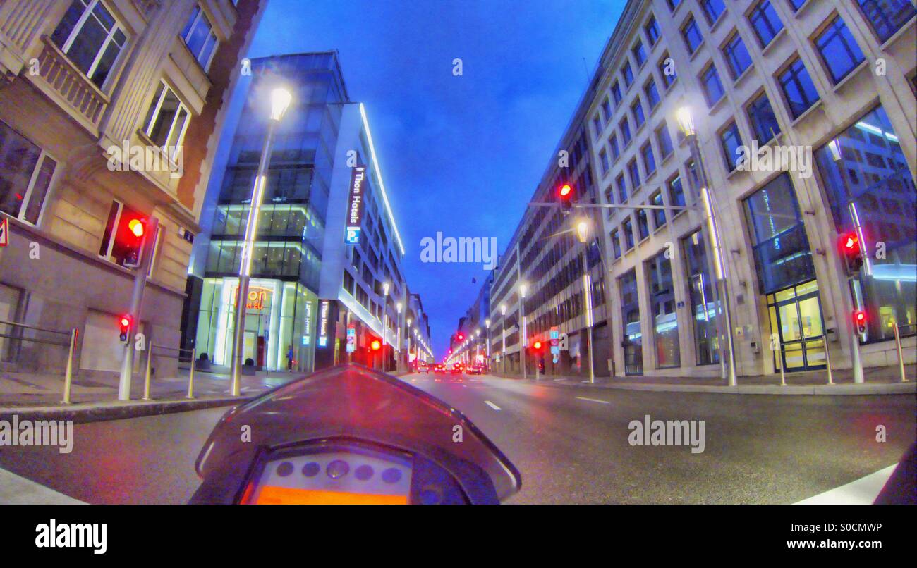 Brussels Wetstraat in the early morning  as seen from the motorcycle in HDR. - Smartphone Captured Stock Image