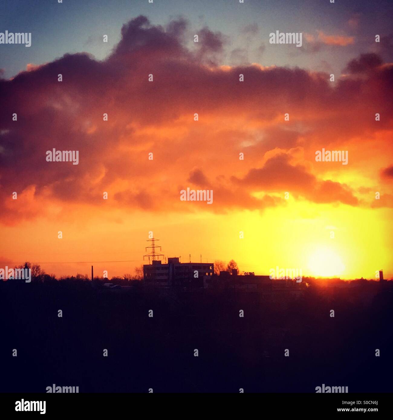 Warm sunset over Hamburg Stock Photo
