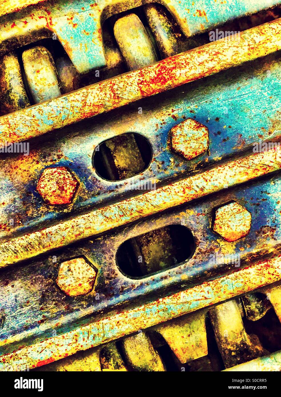 Colourized tracks on a bulldozer - Smartphone Captured Stock Image