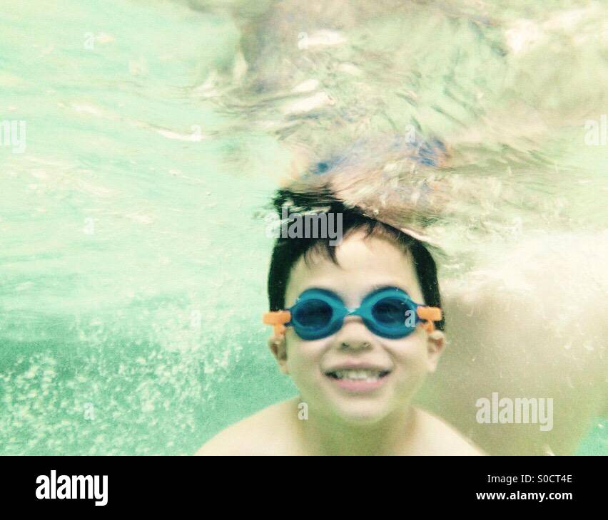 Boy in pool Stock Photo