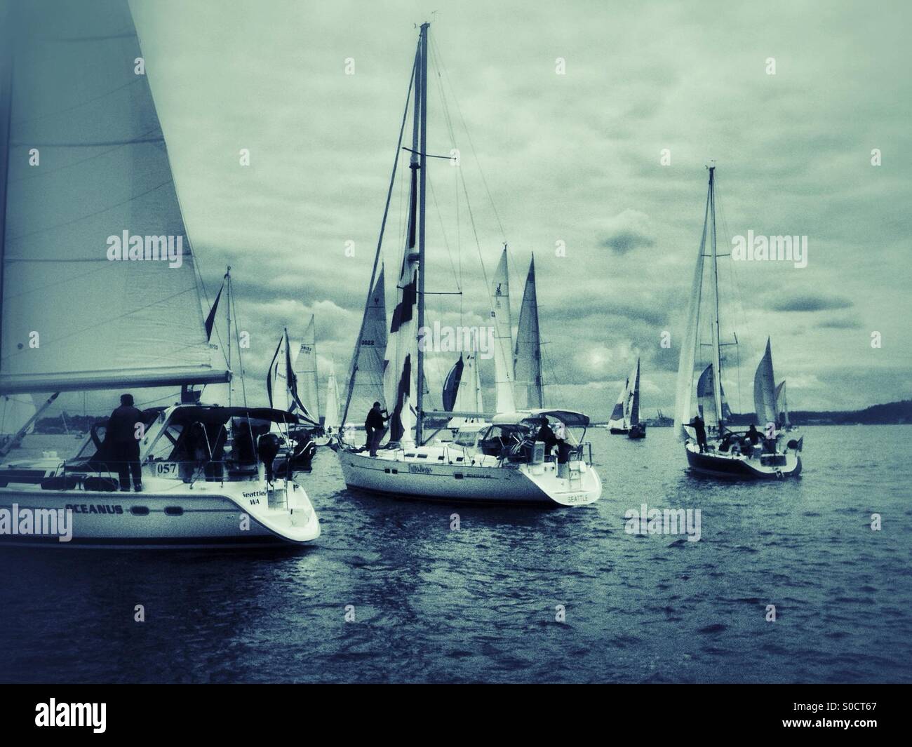 Sailing on a cold rainy day - Smartphone Captured Stock Image