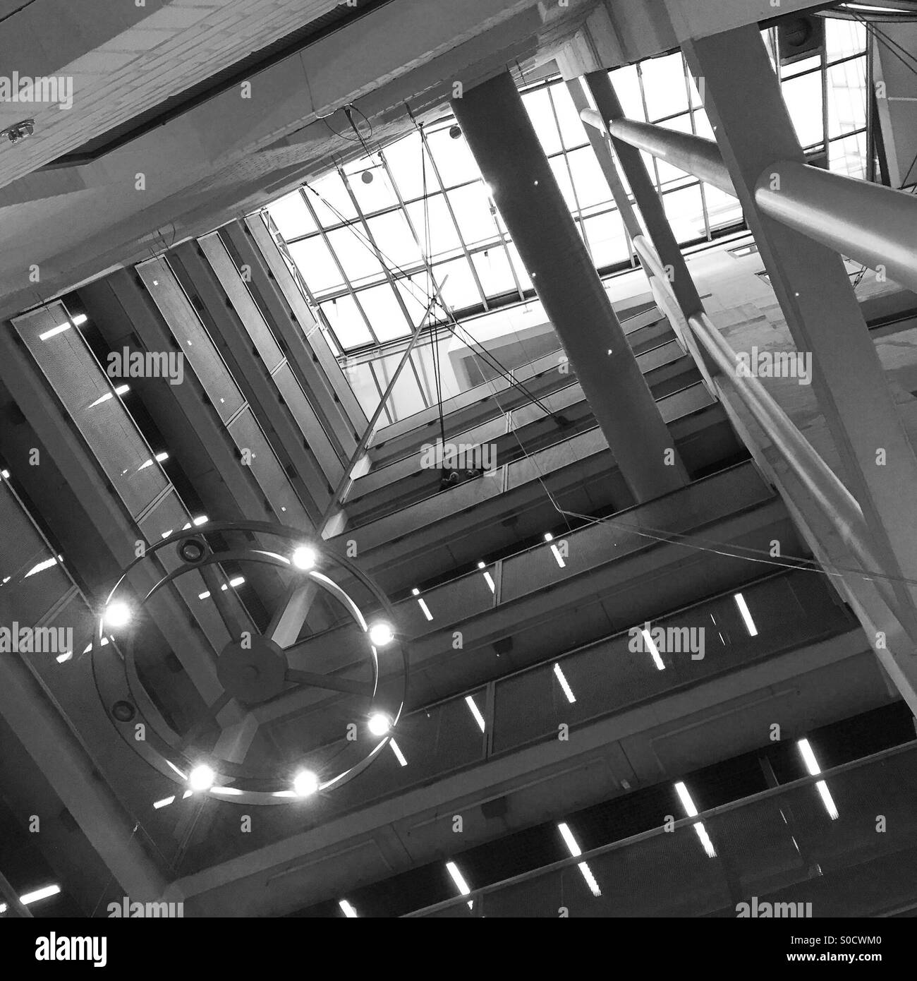 Looking up inside the atrium of a harbour building in Hamburg Stock Photo