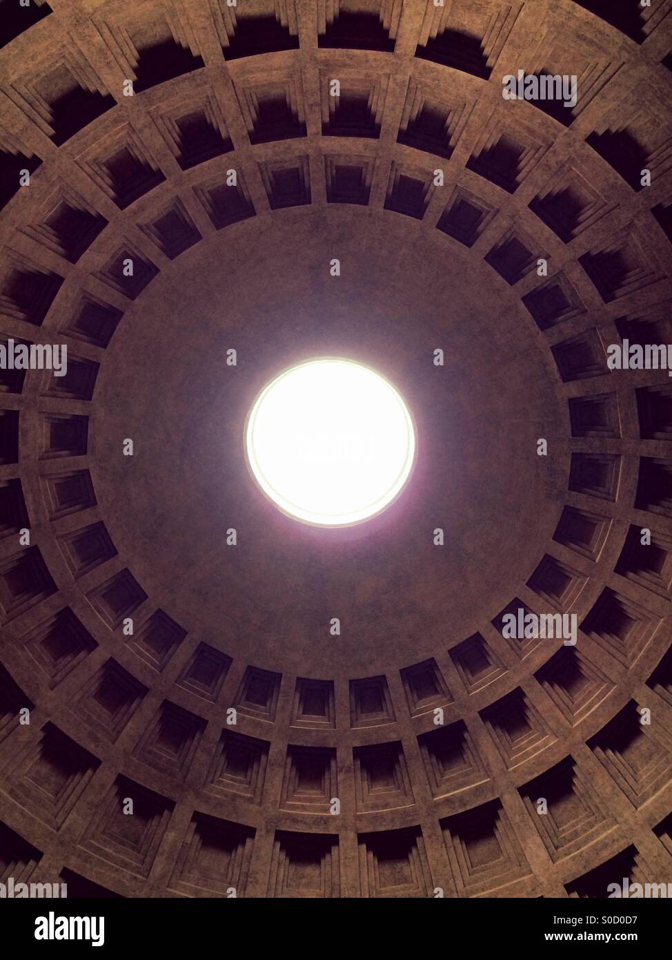Inside the Pantheon in Rome. The building has an open roof Stock Photo