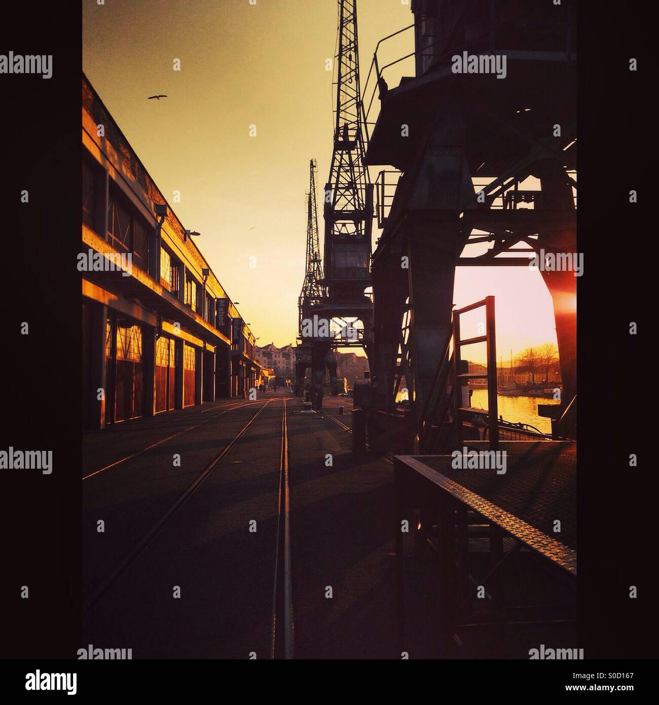 Bristol docks with cranes and M-Shed museum - Smartphone Captured Stock Image