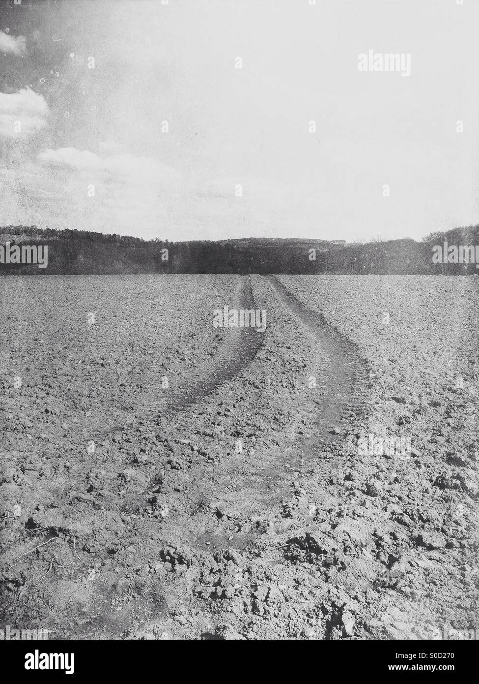 Tractor tracks in a ploughed field - Smartphone Captured Stock Image