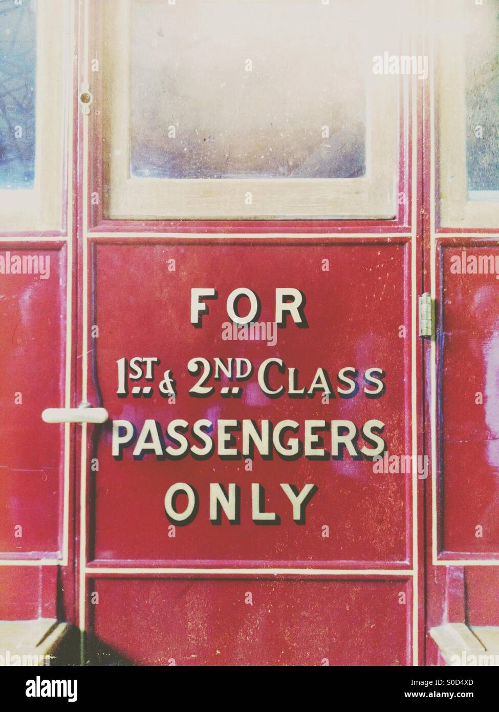 Old fashioned train carriage door Stock Photo