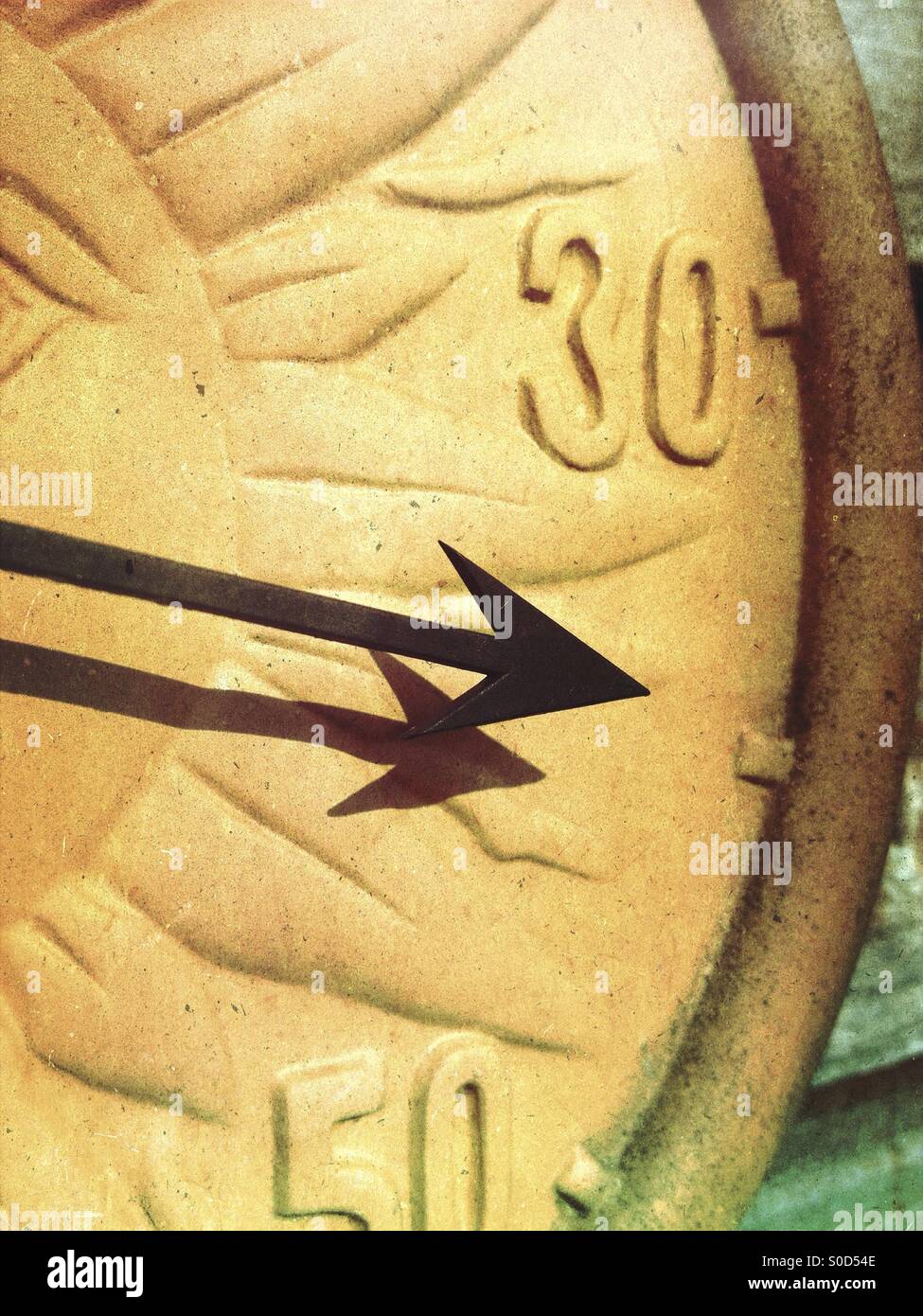 Close up of an outdoor thermometer at 35 degrees - Smartphone Captured Stock Image