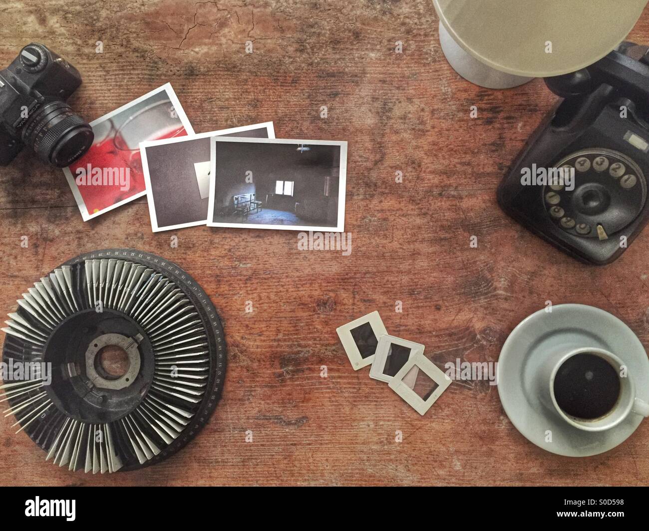 Retro photographer desk - Smartphone Captured Stock Image