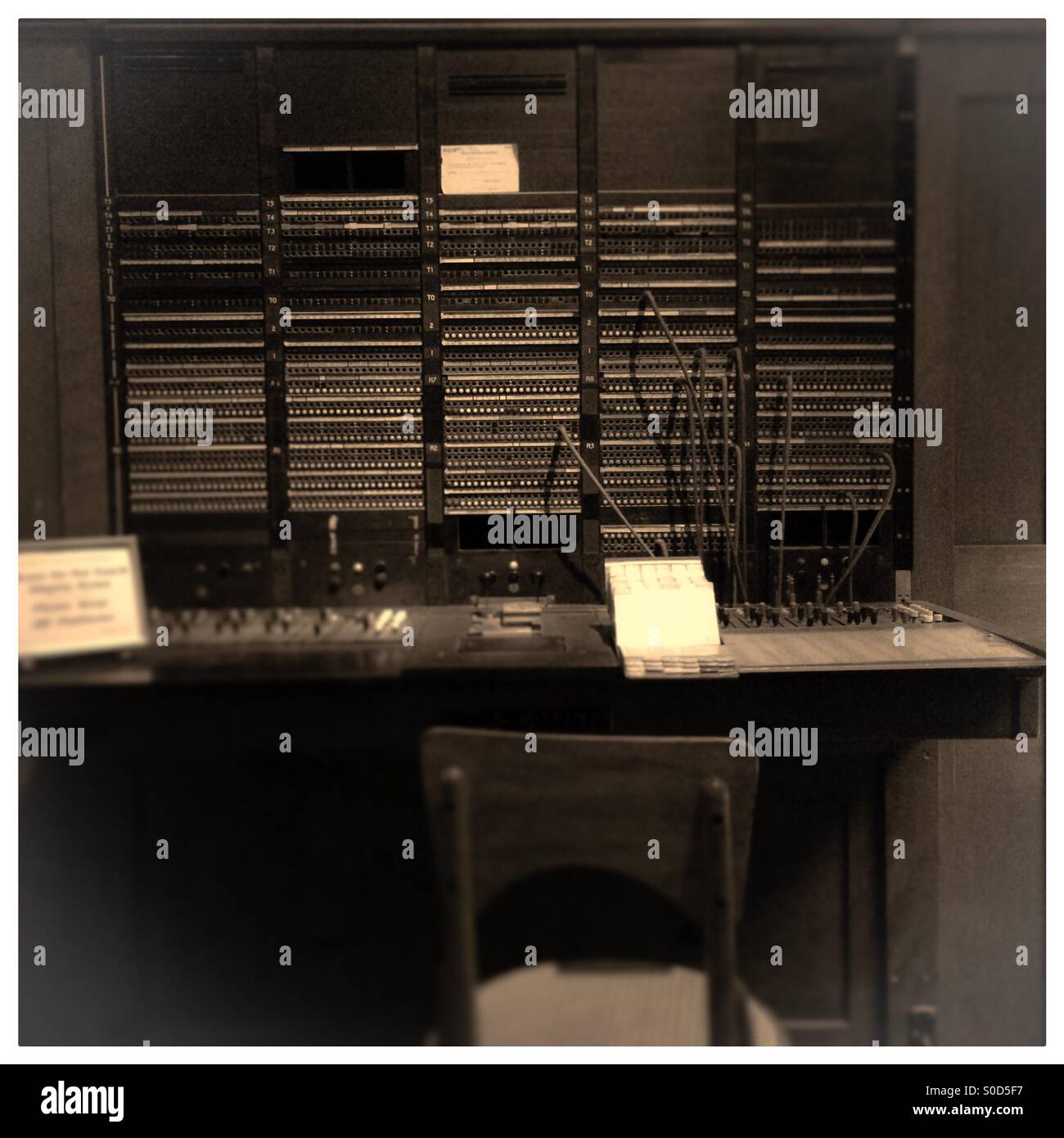 An old telephone switchboard on display at the McHenry Museum. Modesto, California, USA - Smartphone Captured Stock Image