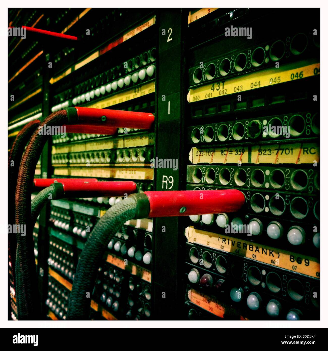 An old telephone switchboard on display at the McHenry Museum. Modesto, California, USA - Smartphone Captured Stock Image