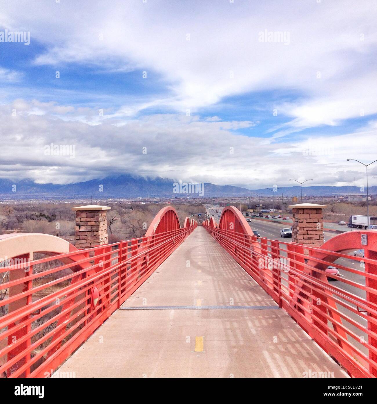 Trail bridge along the Rio Grande an I-40 in Albuquerque New Mexico USA Stock Photo