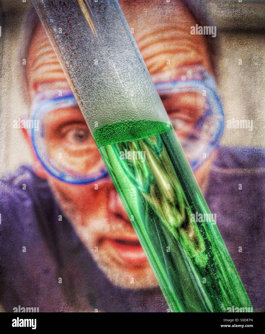 Scientist inspecting reaction in test tube - Smartphone Captured Stock Image