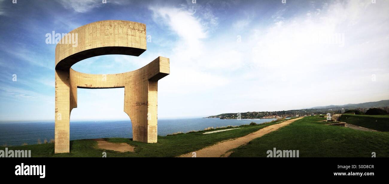 Panoramic view of the Eulogy of the Horizon in Gijon, Asturias - Spain - Smartphone Captured Stock Image