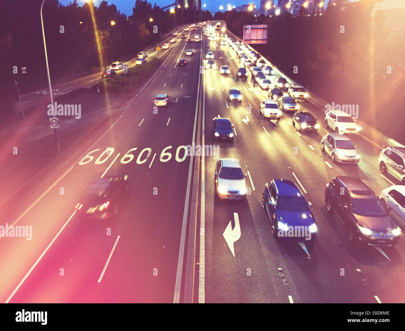 A busy motorway at night - Smartphone Captured Stock Image