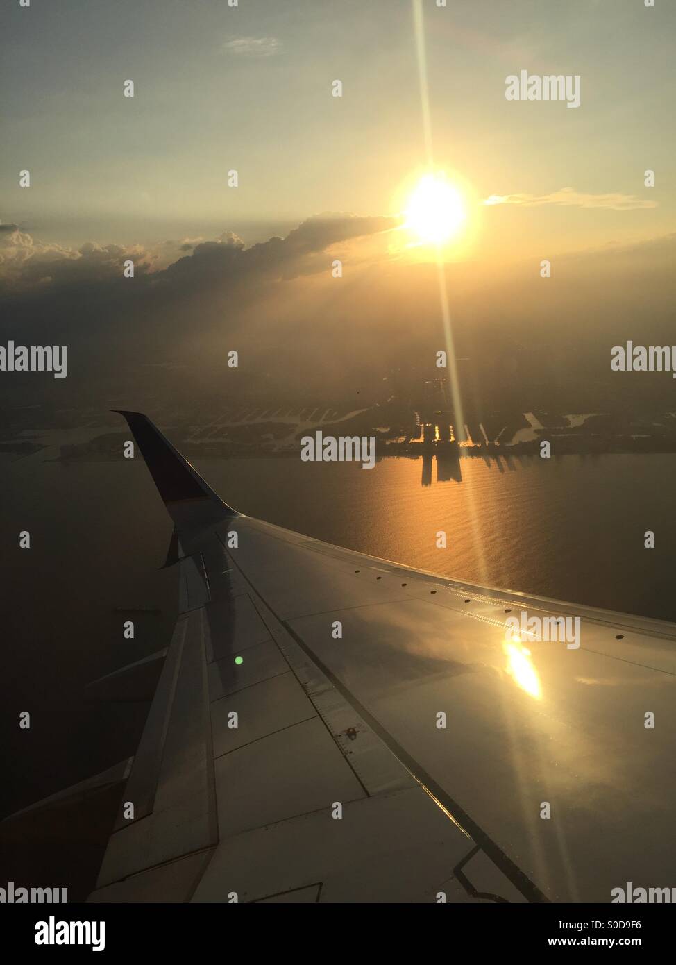 Sunset of Ft. Lauderdale, Florida from an airplane. Stock Photo