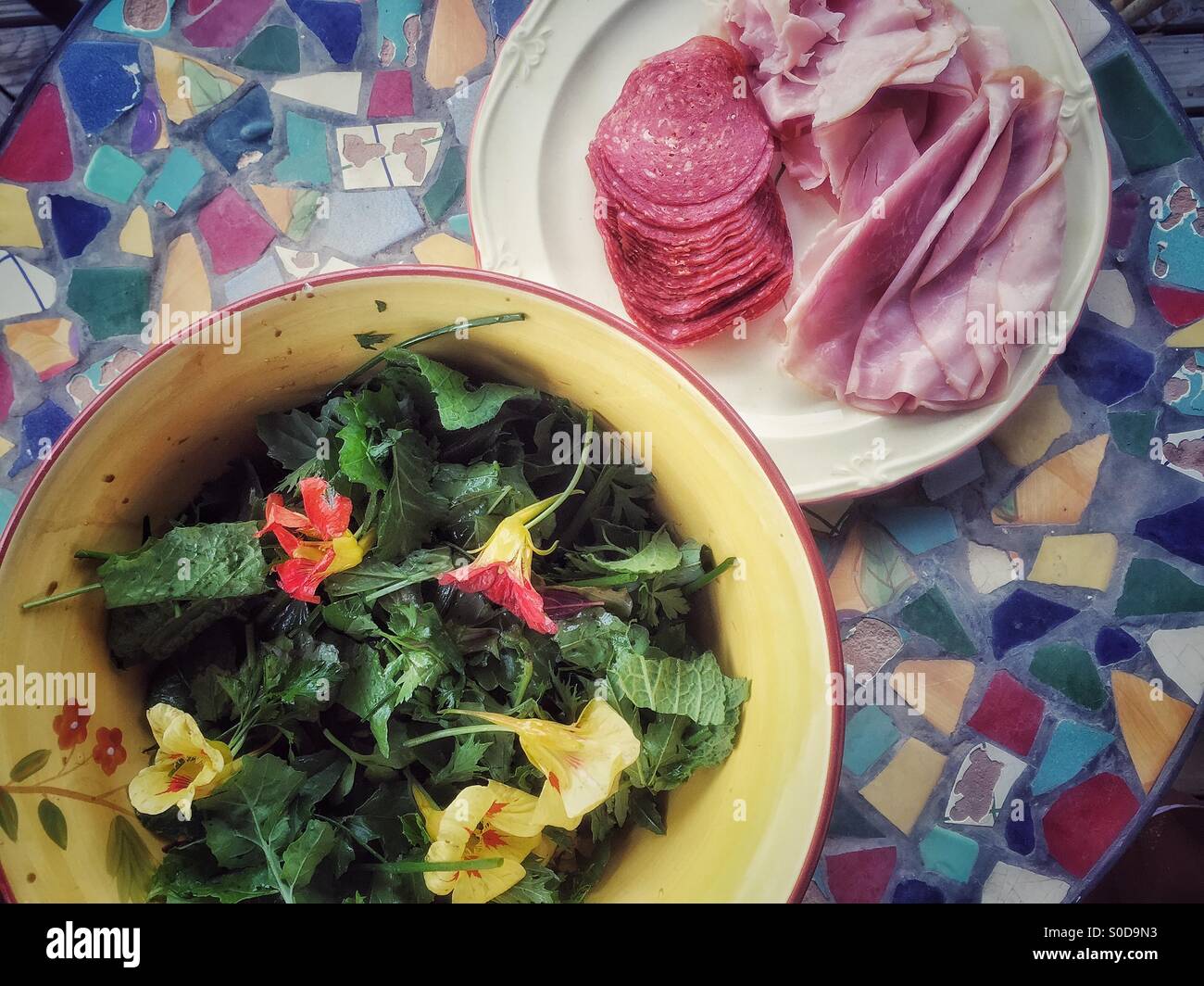 Rustic salad with deli meats Stock Photo Alamy