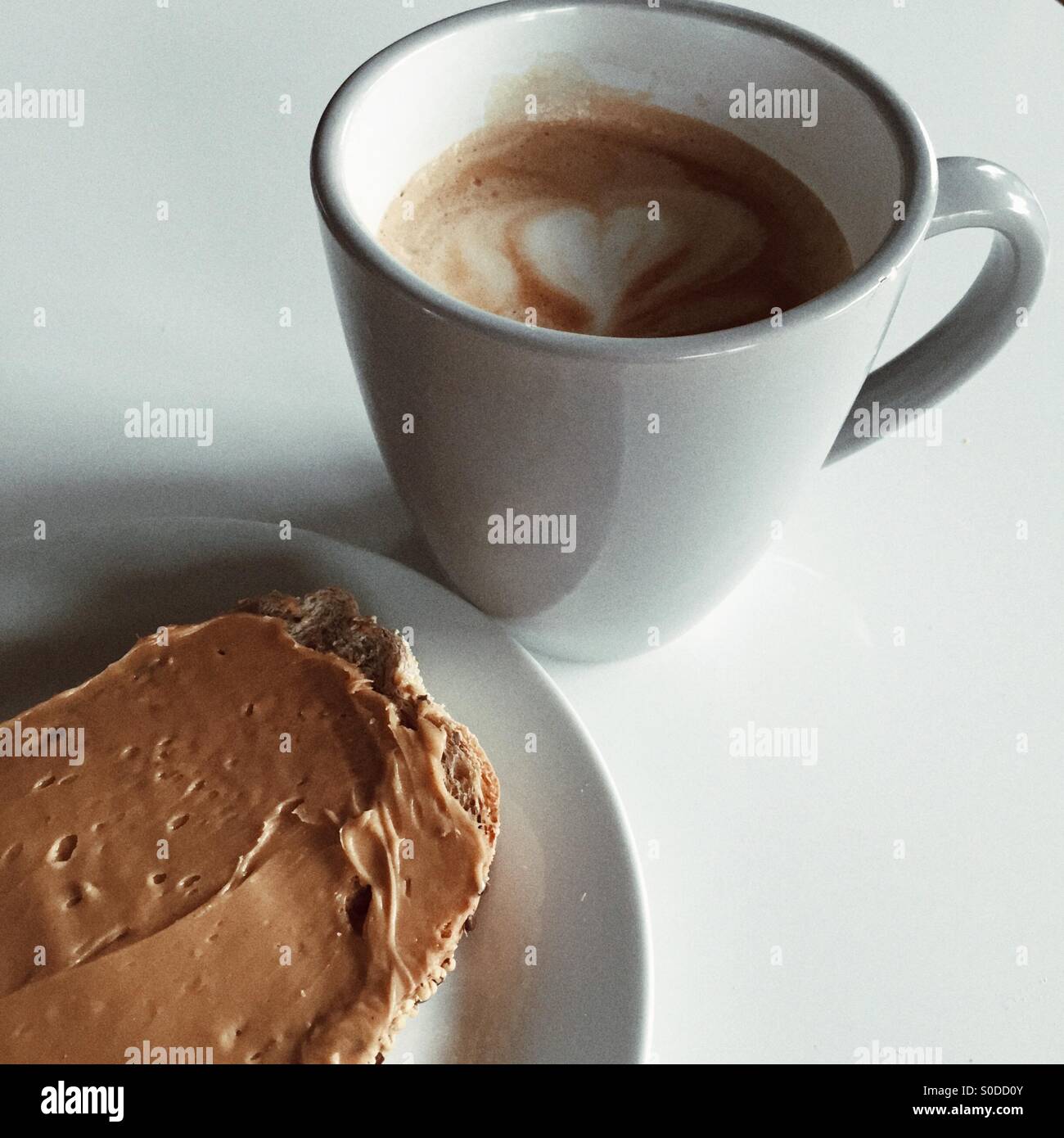 Breakfast peanut butter sandwich and coffee Stock Photo Alamy