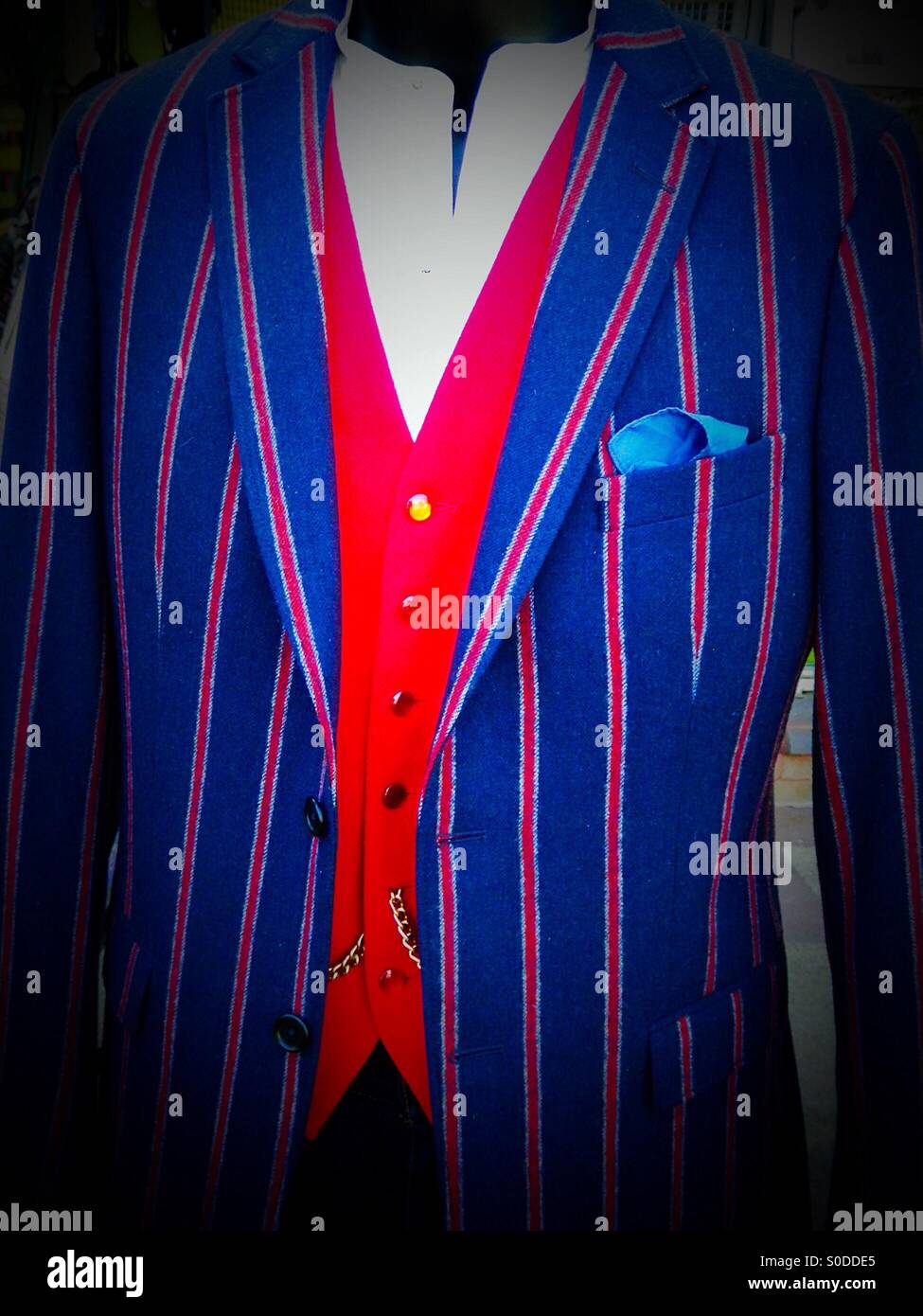 Blazer, waistcoat and gold chain on a taylor's model - Smartphone Captured Stock Image