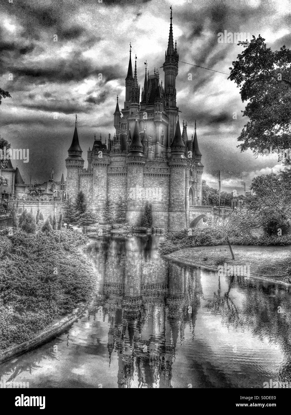 Disney Castle Black and White Stock Photo